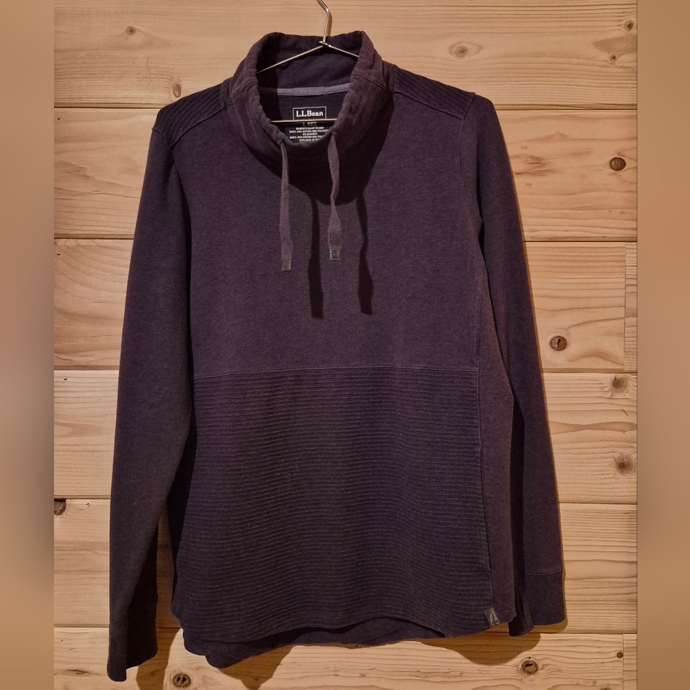 Women's L.L.Bean Dark Purple Cozy Mixed-Knit Pullover With Pockets Size L 22x26